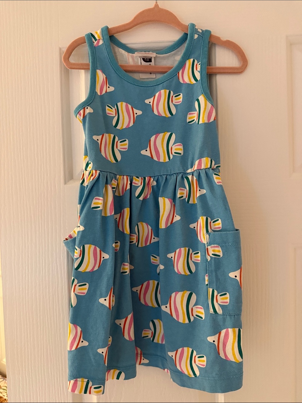 Hanna Andersson Aqua Tank Dress with Rainbow Striped Fish